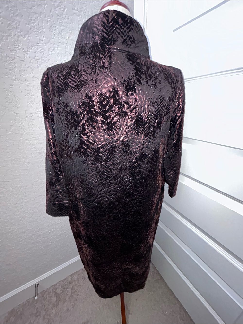 Bryn Walker Metallic Two Button 3/4 Length Sleeve Long Jacket Coat - Picture 3 of 11